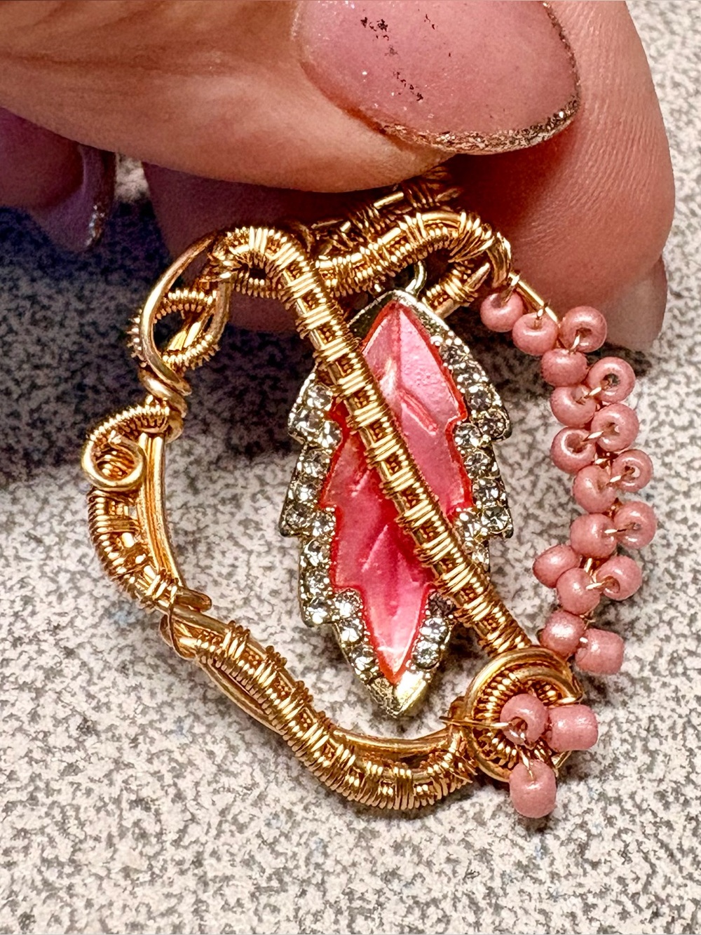 Gold and peach “floating” Leaf Pendant Necklace
